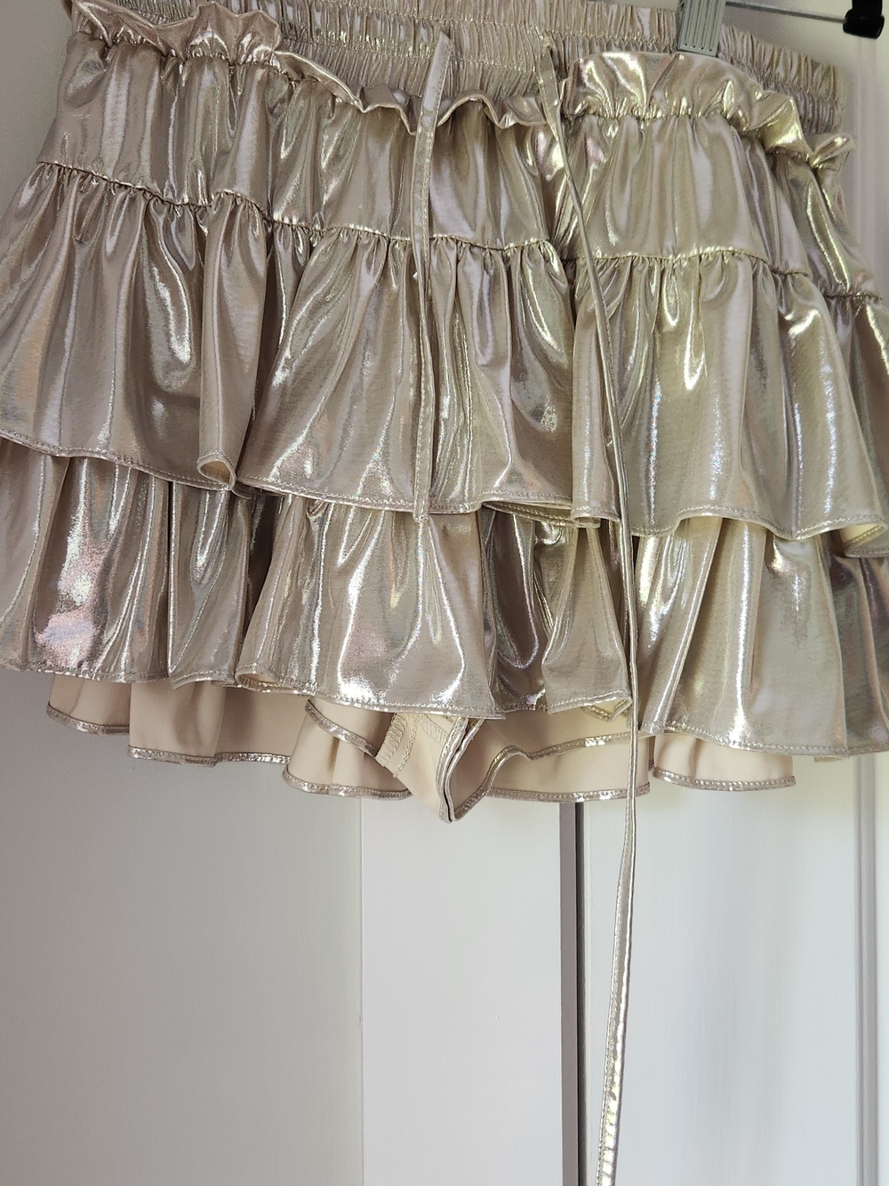 Metallic Gold Tiered Ruffle Mini Skirt